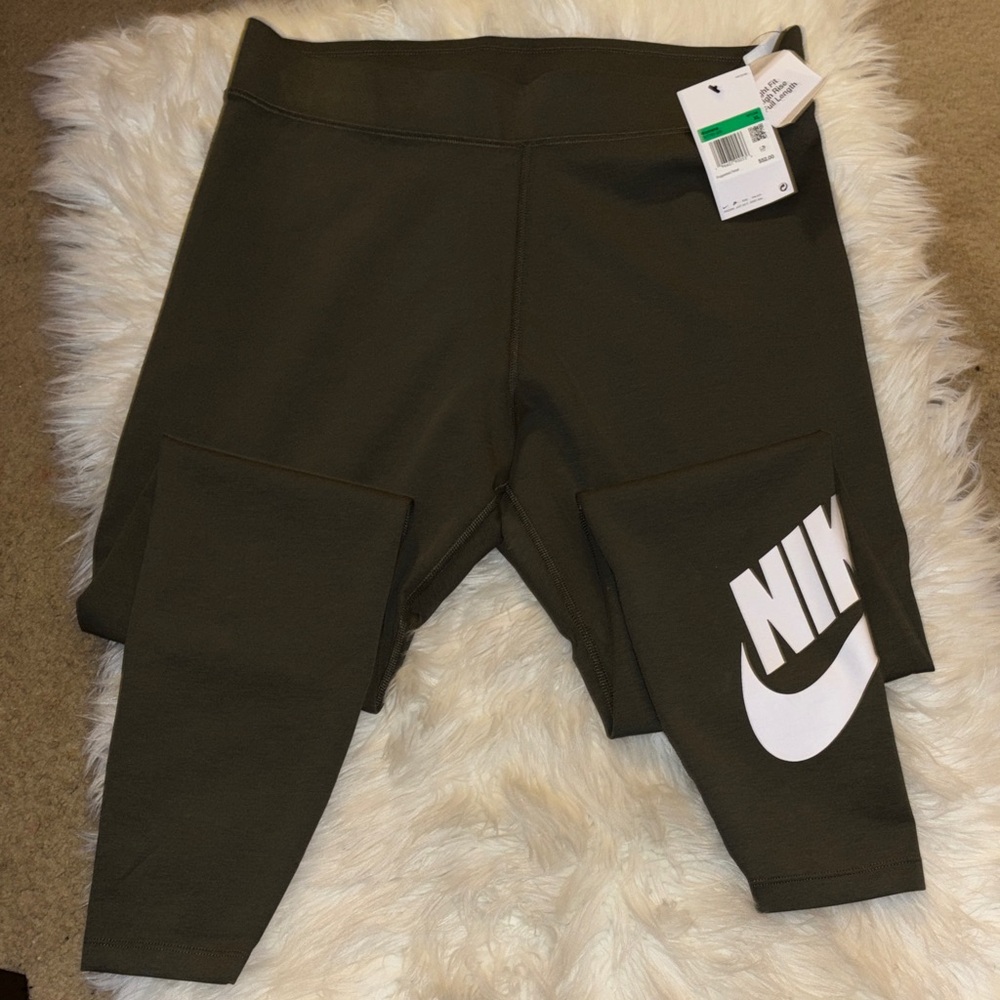 Nike Kids Dark Green Leggings with White Logo